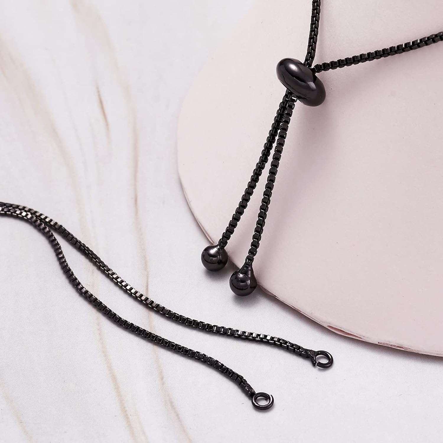 Craftdady 20pcs Black Rack Plating Environmental Brass Chains with Beads Stopper for DIY Bracelet Making