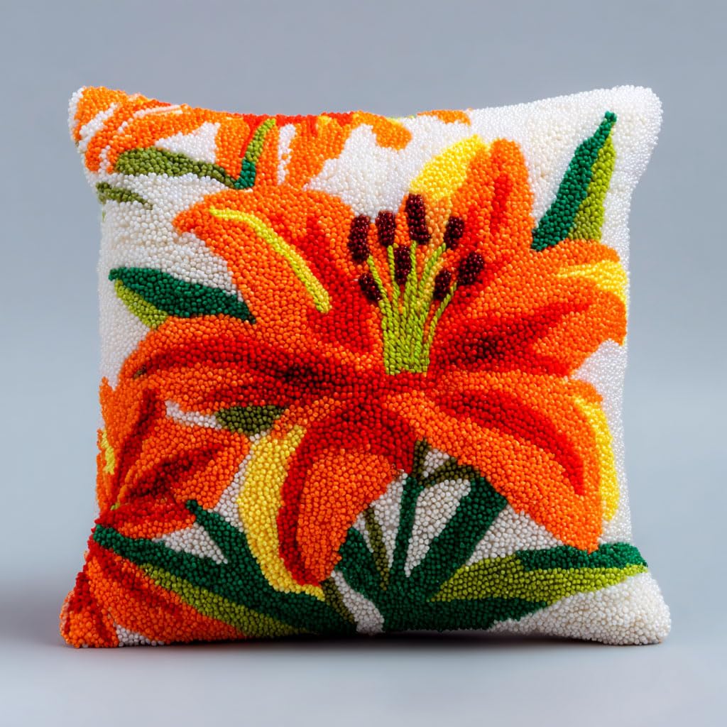 WallustrioaW Latch Hook Cushion Kit,Lily Flowers