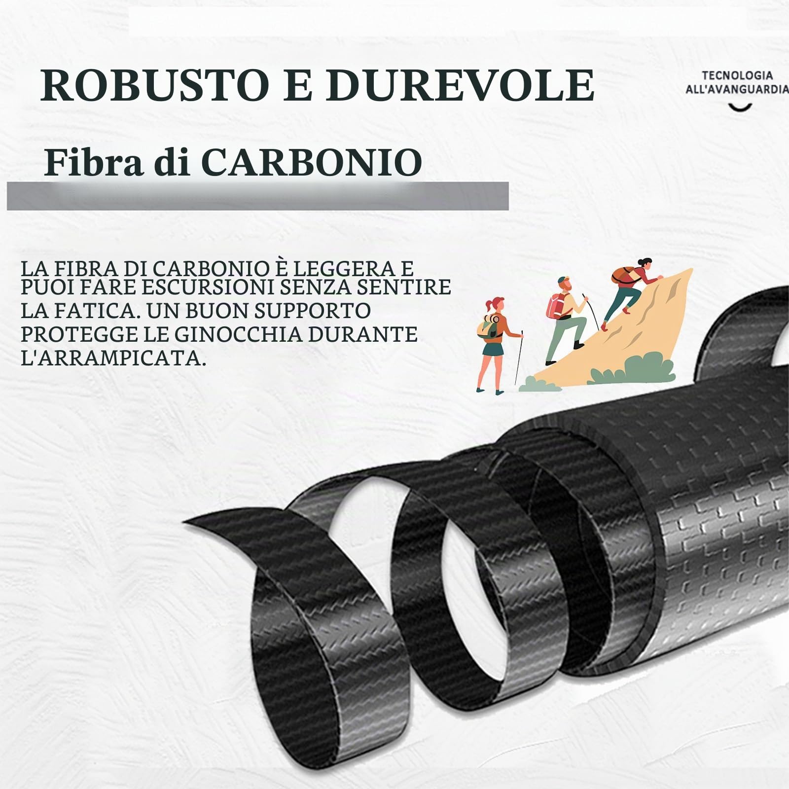 OKHEALING Bastoncini da trekking pieghevoli a 5 sezioni, leggeri e resistenti 1 paio, fibra di carbonio T800 ad alta resistenza, impugnatura dritta, adatti per escursioni, trekking e alpinismo