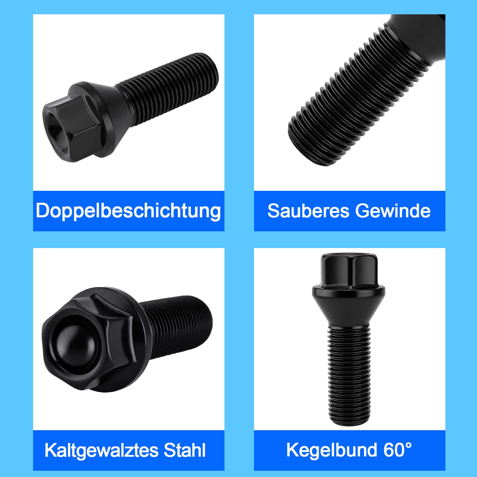 20x Radschrauben und Muttern kompatibel mit M12x1,5:1er E81 E87 3er E21 E30 E36 E46 E90 5er E12 E28 E34 E60 E61 6er E24 E64 1975-2017 610-574 36136781150