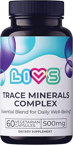 LIVS Trace Mineral Complex - 11 minerales traza esenciales, suplemento diario de magnesio con zinc, potasio, calcio, 60 cápsulas