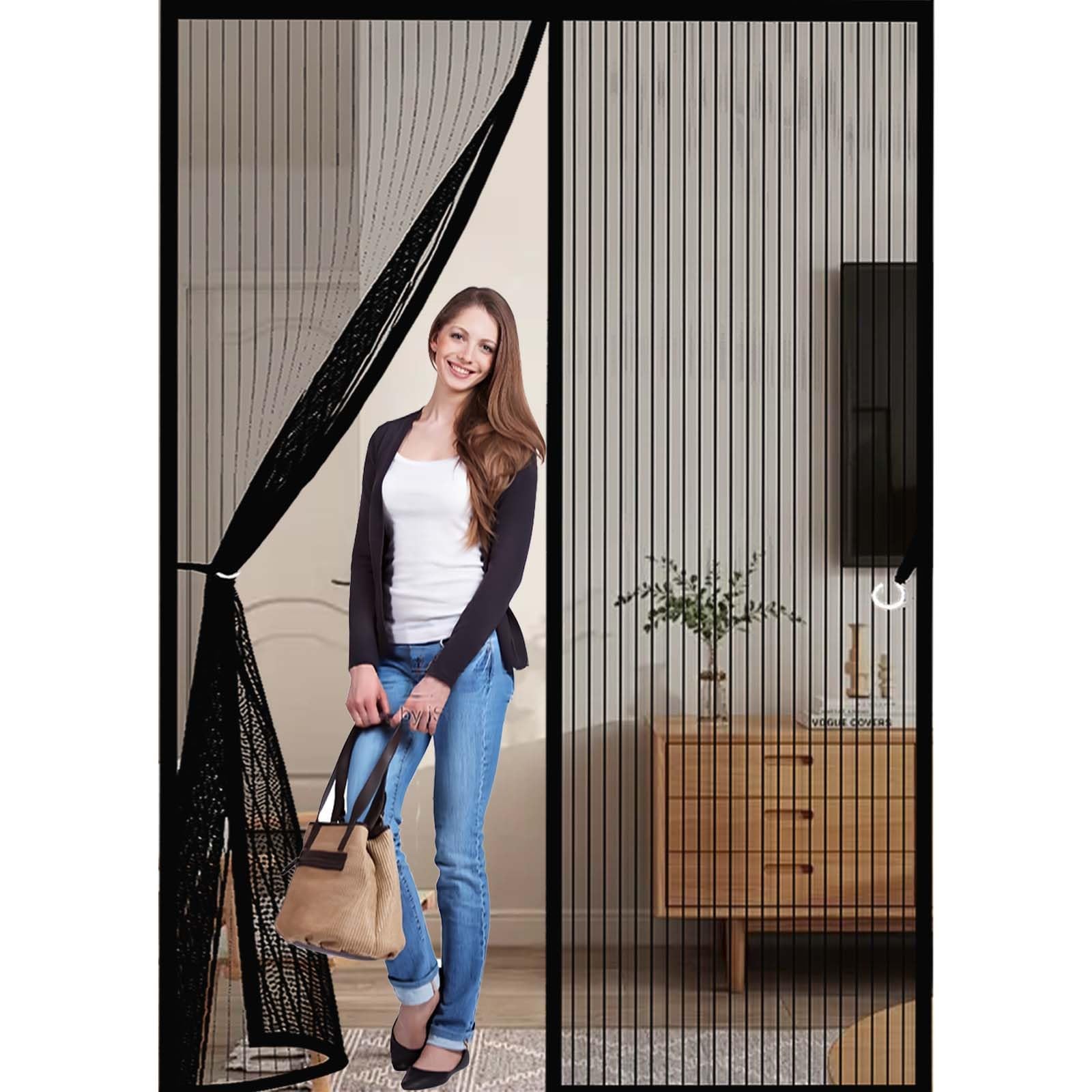 Feijdon Black Fly Screens For Doors 160 X 201 Cm Durable, Keeps Bugs Out, Kid And Pet Friendly Magnetic Fly Screen Door Curtain Hundreds Of Sizes, Lets Fresh Air In,