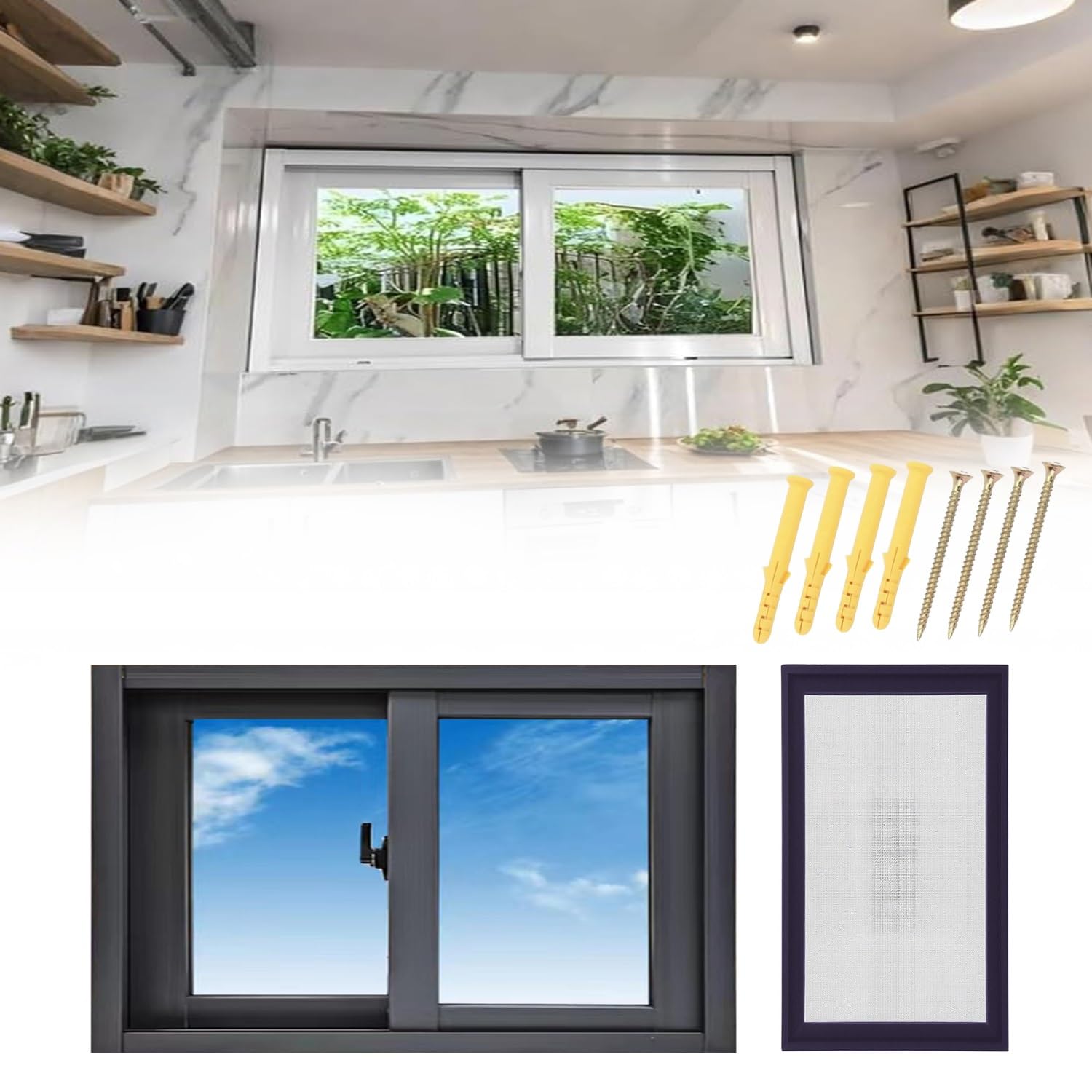 Finestra scorrevole in alluminio nero per cantina, 55,9 - 101,6 cm, ad alta efficienza energetica, 101,6 x 35,6 cm, cursore per bagno per ristrutturazione casa, capannone, ventilazione e miglioramento