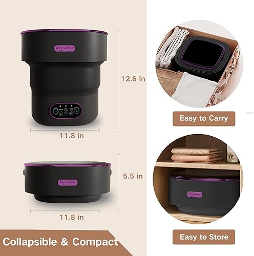Miniatura 4 de Lavadora portátil, pequeña lavadora plegable de 15 litros con 3 modos de limpieza para ropa de bebé, ropa interior, artículos pequeños, mini