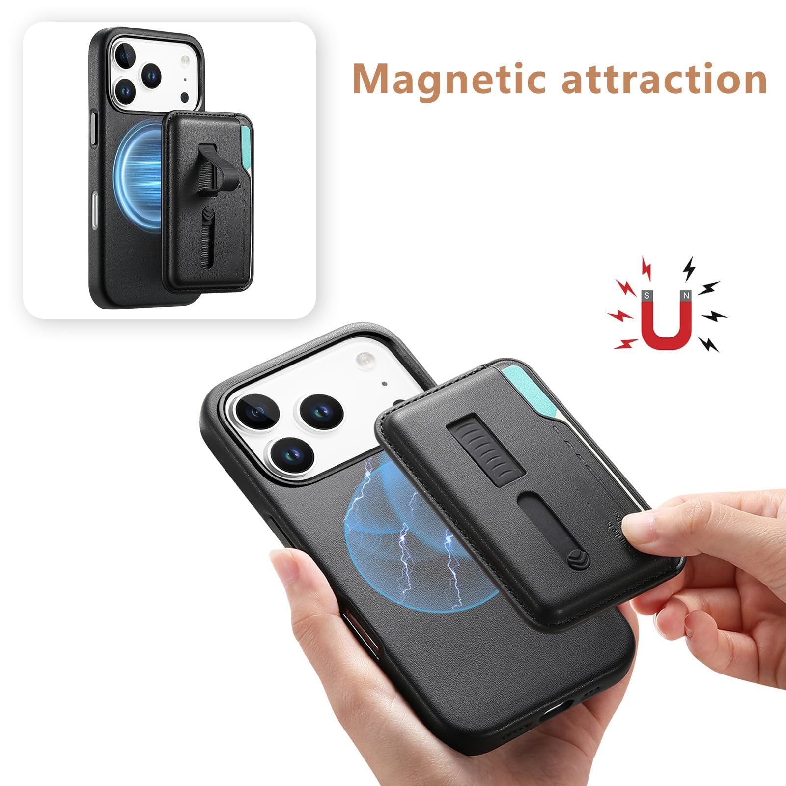Etui na iPhone 17 Pro Max/17 Pro/Air/17, etui portfelowe z przegródkami na karty, etui na nadgarstek, magnetyczna, odporna na wstrząsy powłoka (pomarańczowy, 17 Air)