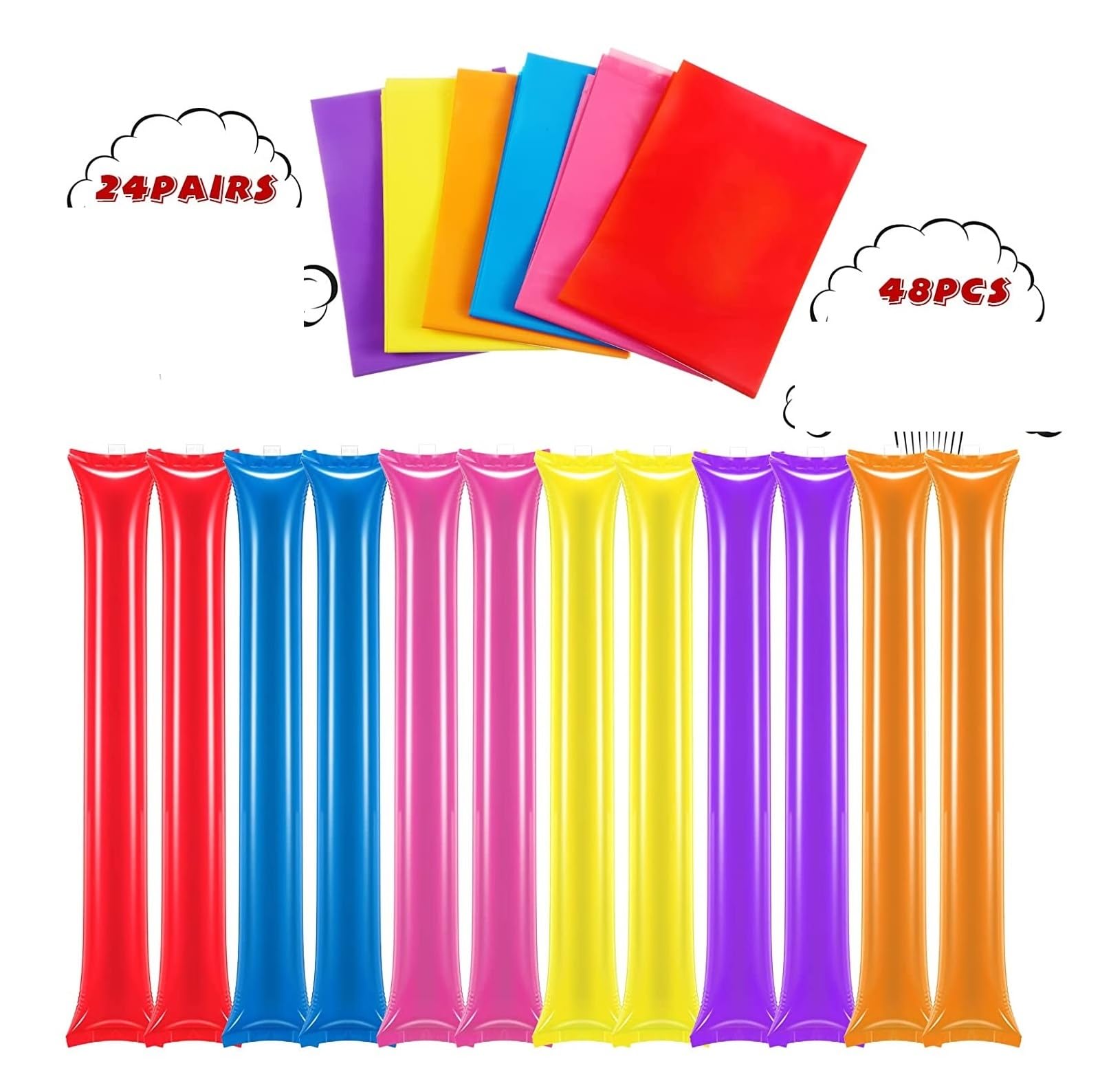 48 szt. Thunder Sticks Team Spirit Boom Stick Cheering Stick Plastikowe Cheerleading Clapper nadmuchiwane urządzenia do hałasu, żółte