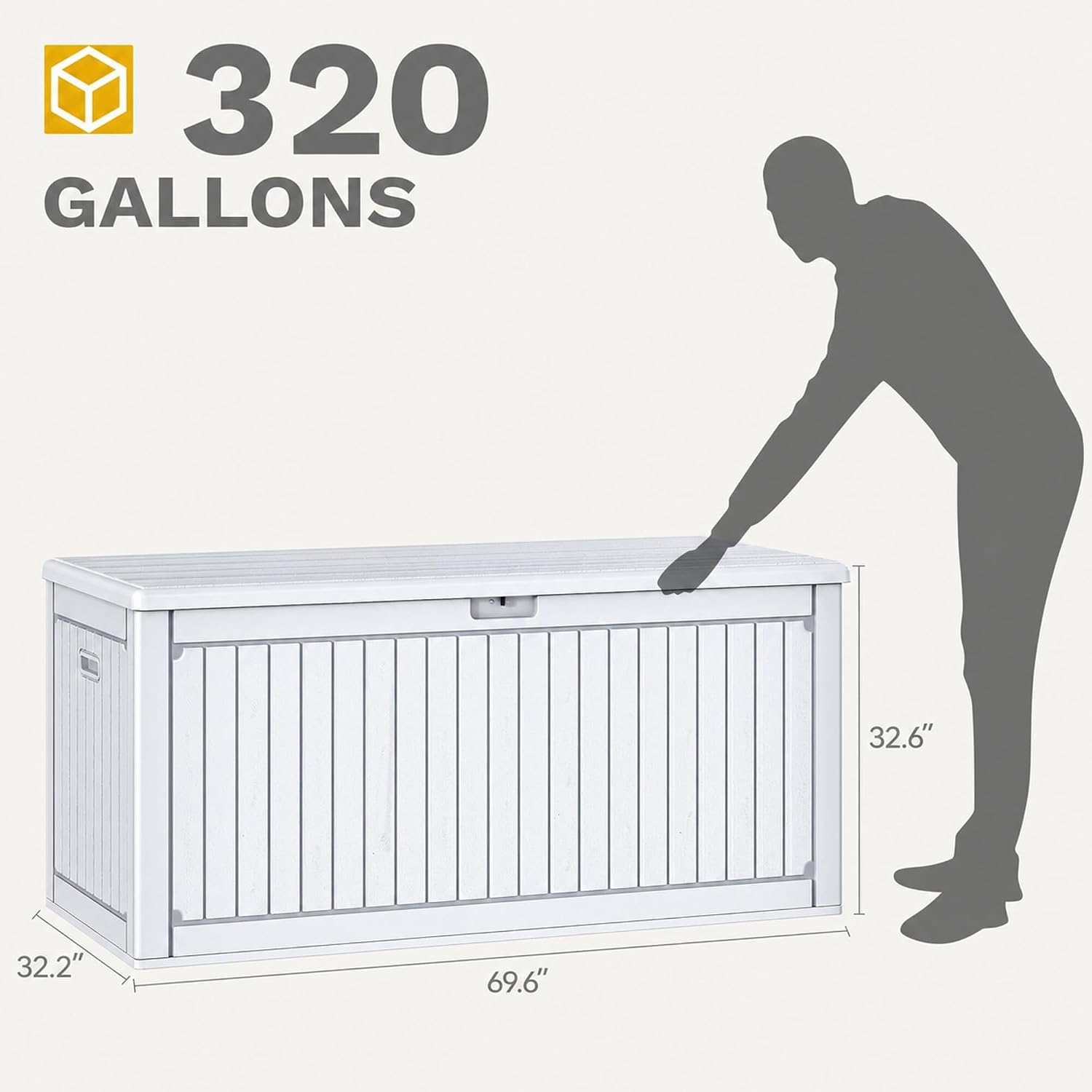 DWVO 320 Gallon Double-Wall Deck Box with Divider, XXL Extra Large Resin Outdoor Storage Box, Lockable & Waterproof, Double as Seating, 1000lbs Capacity (Grayish-White)