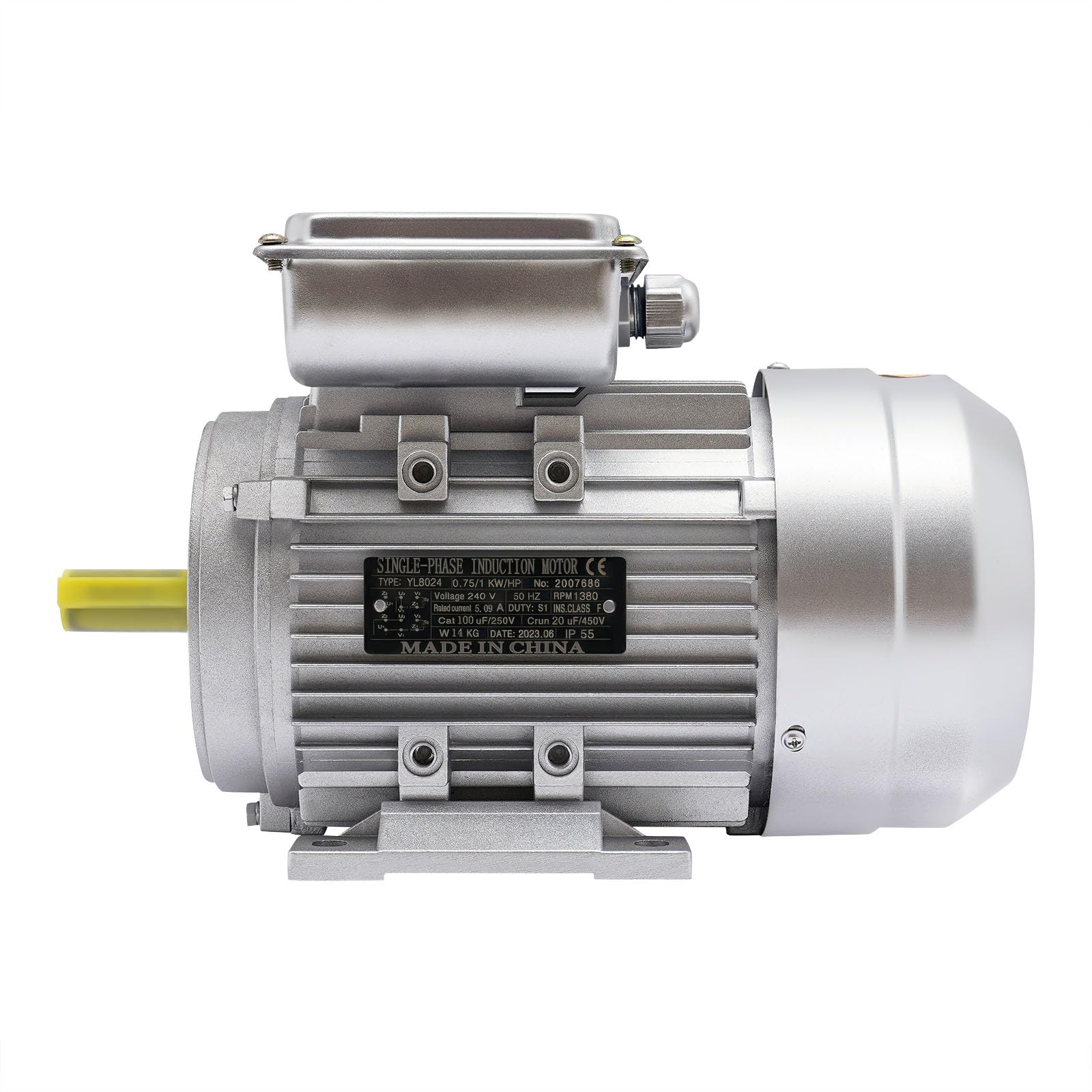 Elektromotor 750W 1380U/min 240V 50Hz, Profi Kupfer-Elektromotor 1-Phas 0.75 kw Motor Wellendurchmesser 19mm für Kompressor Schweranlauf Wechselstrom E-Motor