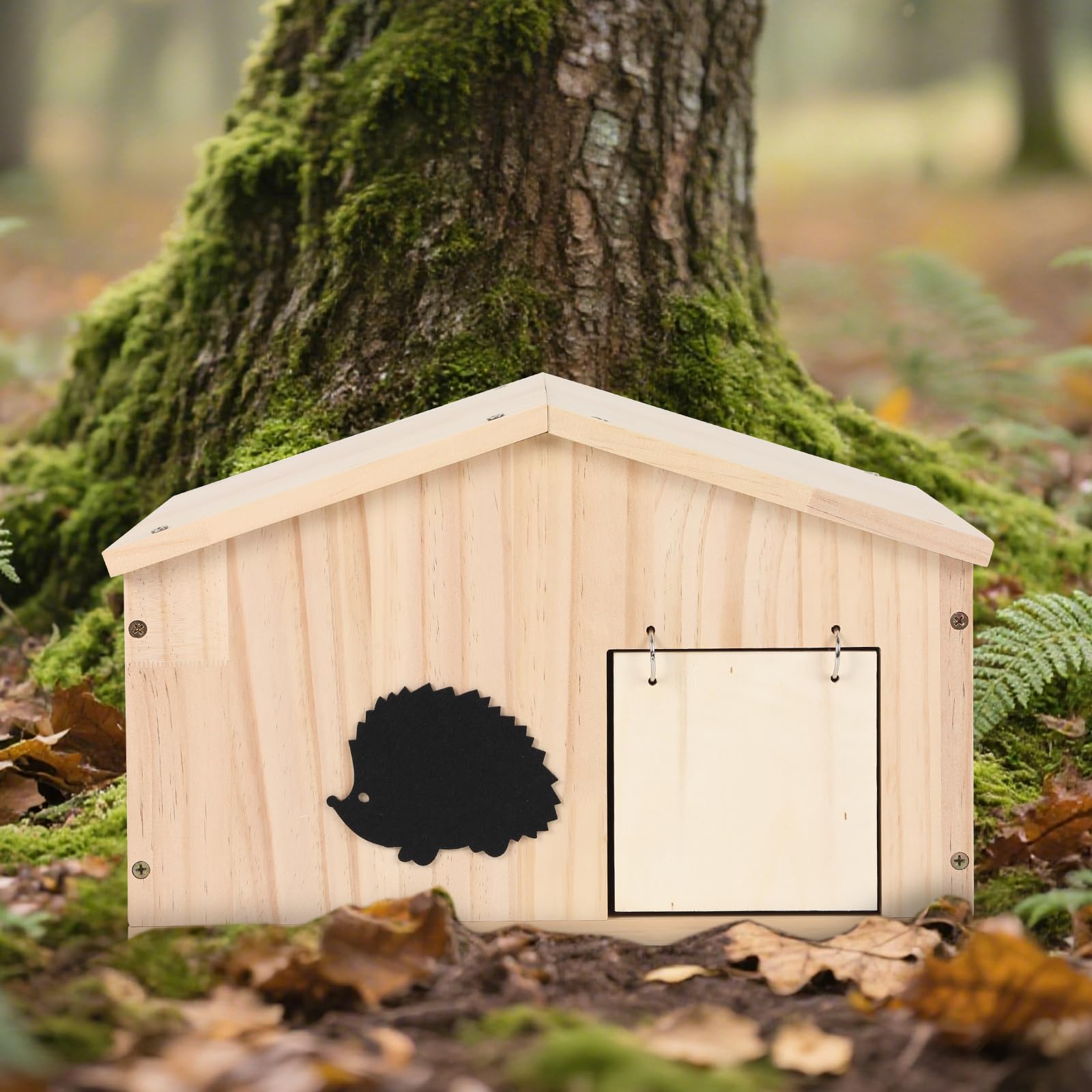Igelhaus Holz mit Rattenklappe und Boden, Winterfestes Igelhotel für Garten
