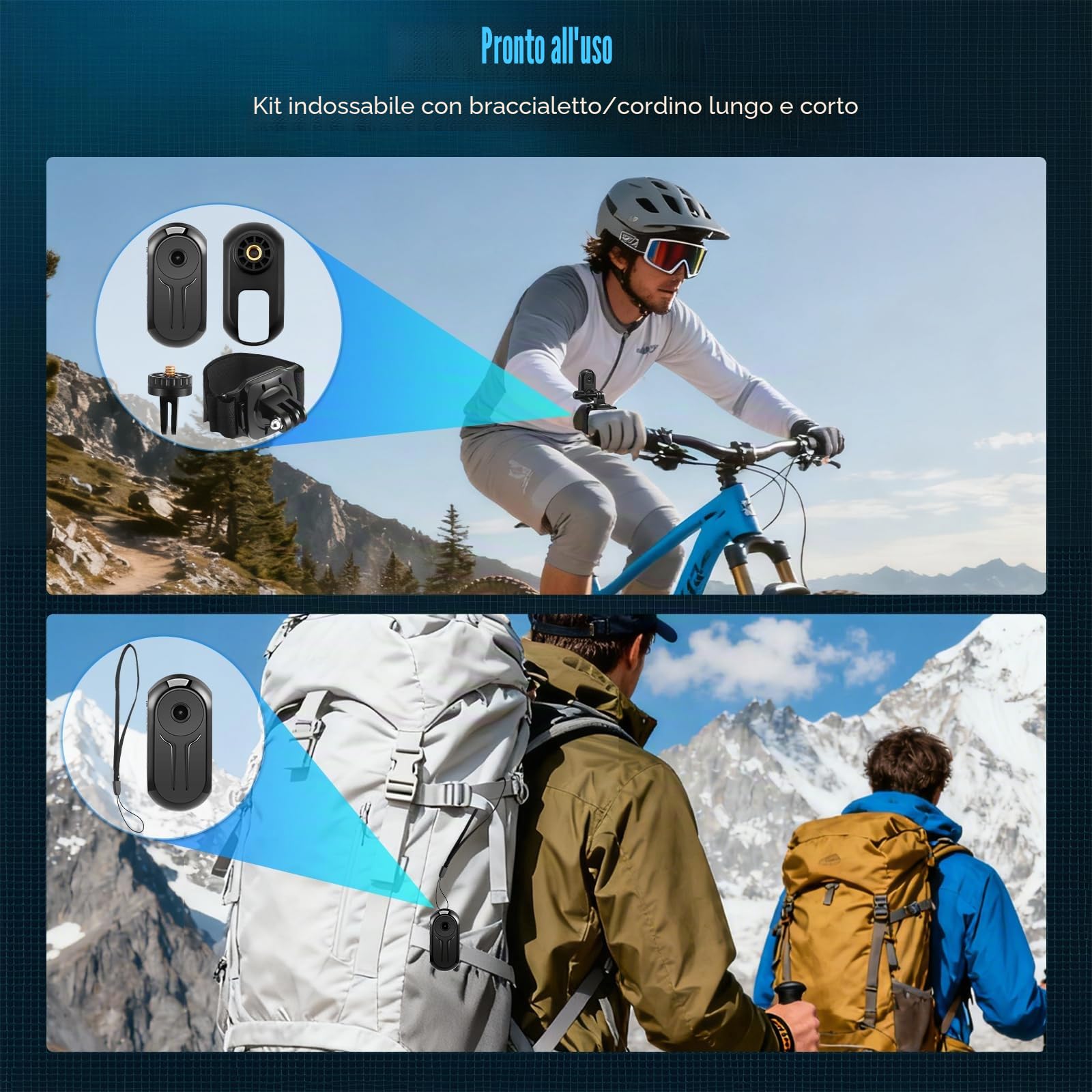 Bodycam, 64GB Mini Action Cam Fotocamera Sportiva 1080P HD 360° Wearable Telecamera con Visione Notturna Portatile POV Camera con Accessori Multifunzionali per Vlogging Moto Esterno Subacquea Ciclismo