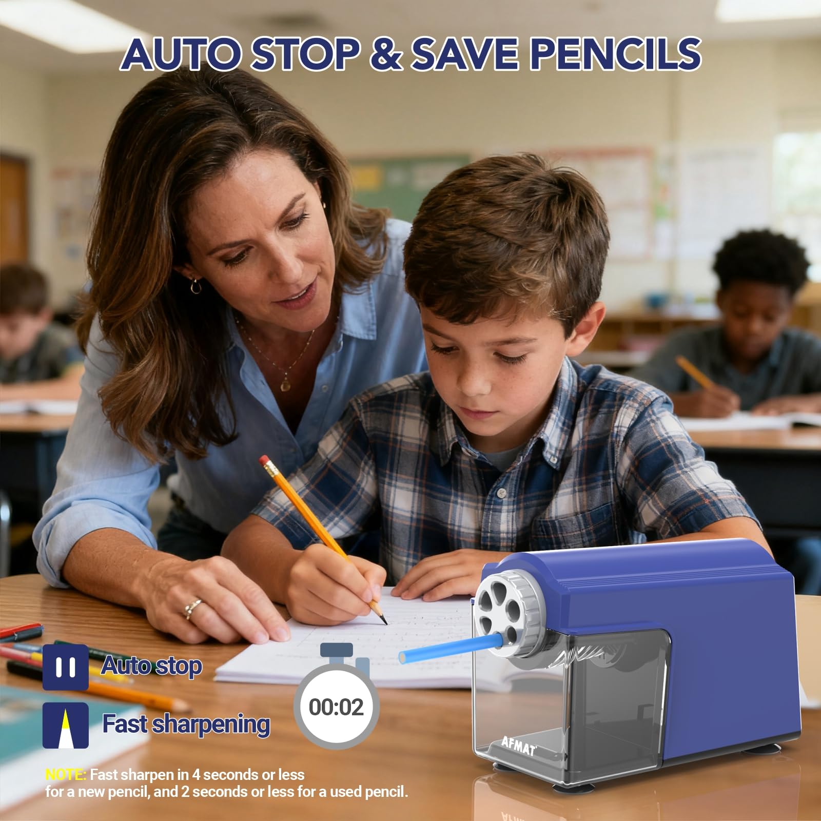 AFMAT Taille-crayon électrique avec récipient, 6 trous, grande capacité, avec boîte pour crayons fins de 6 à 11 mm d'épaisseur, rechargeable, robuste, arrêt automatique, pour bureau, école, artiste