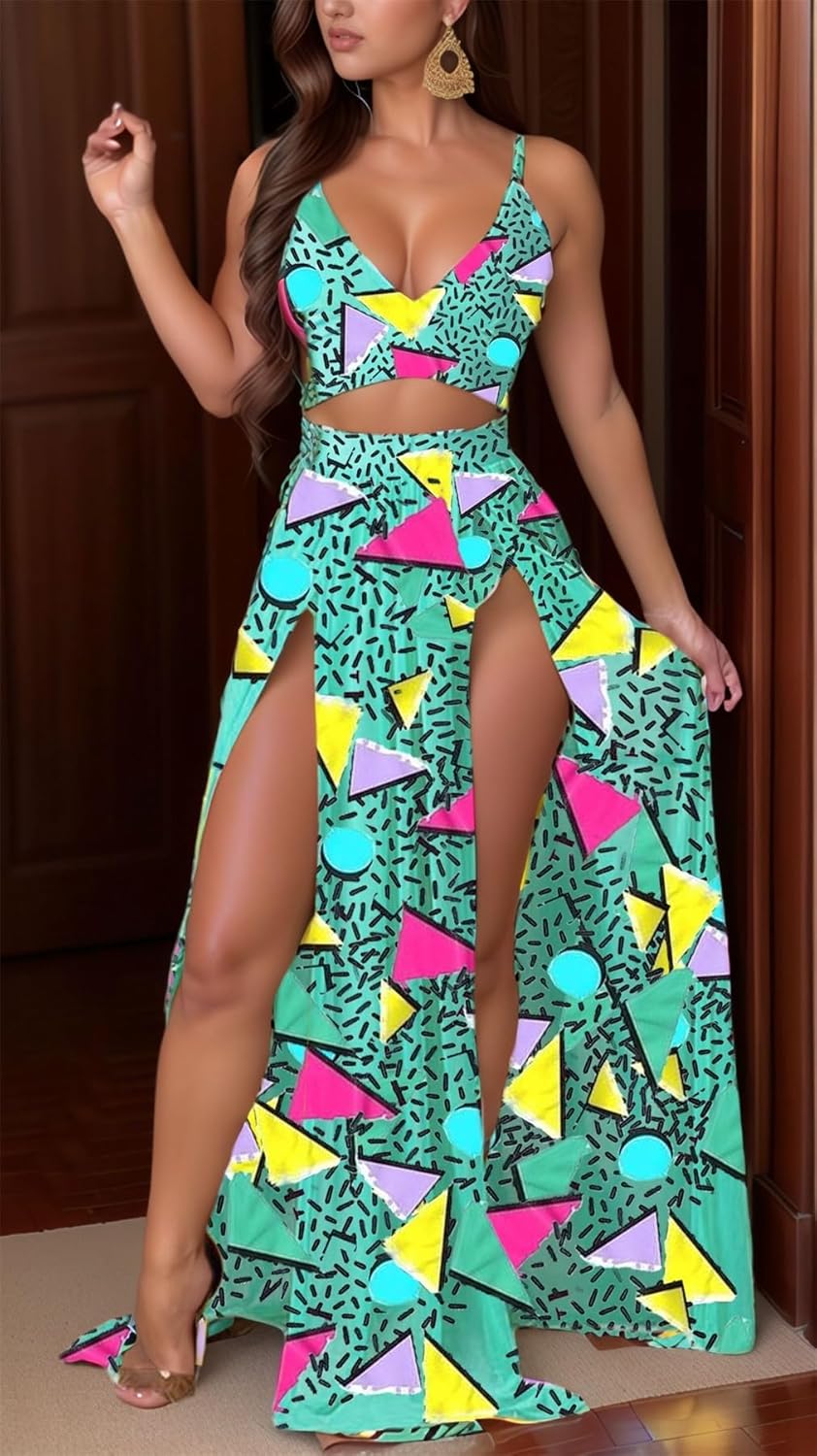 2 Piece Sets for Women Summer Sexy Double High Split Maxi Dresses Skirt Set Beach Swimwear Cover Ups Vacation Outfits - Image 4