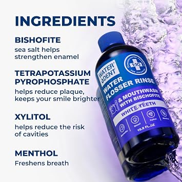 WATER DENT Water Flosser Rinse, Solution, Additive & Mouthwash for Teeth Whitening Compatible with Waterpik & All Oral Irrigators, Gentle Peroxide, Alcohol Free, Mint, 2 Pack, 33.8 fl oz