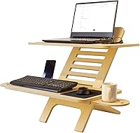 Vista 1 de Soporte ajustable para computadora portátil de madera, convertidor de escritorio de pie, soporte de escritorio de estación de trabajo, mesa