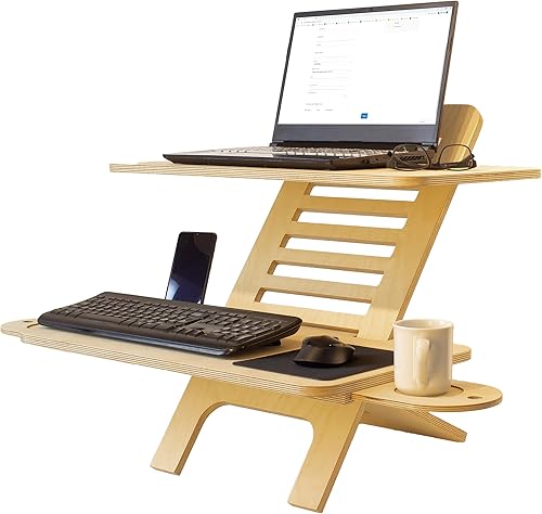 Soporte ajustable para computadora portátil de madera, convertidor de escritorio de pie, soporte de escritorio de estación de trabajo, mesa de