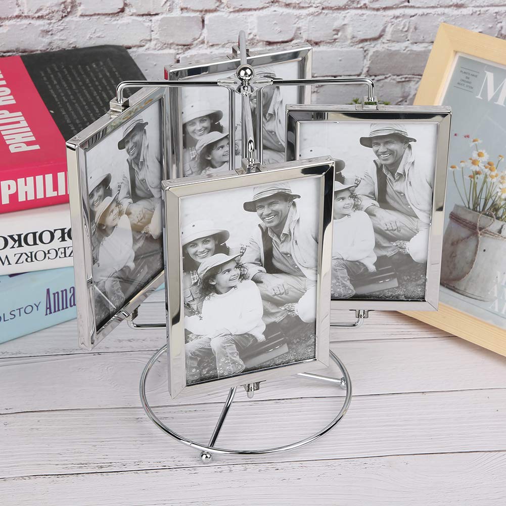 Pssopp Cornice Portafoto Girevole su 8 Lati, Cornice in Vetro Lucido in Metallo per Foto 4x6, Display a 360 Gradi, Portafoto Multiplo per Soggiorno, Camera da Letto, Studio, Negozio, Decorazioni da