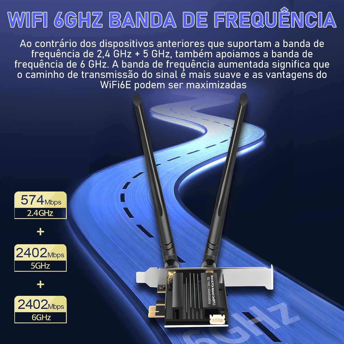 Placa WiFi 6E PCIe WiFi para PC de mesa AX7922 pro, até 5400 Mbps, Bluetooth 5.2, WPA3, adaptador sem fio 802.11AX Tri Band com MU-MIMO, compatível com Windows 10/11 (64 bits*)