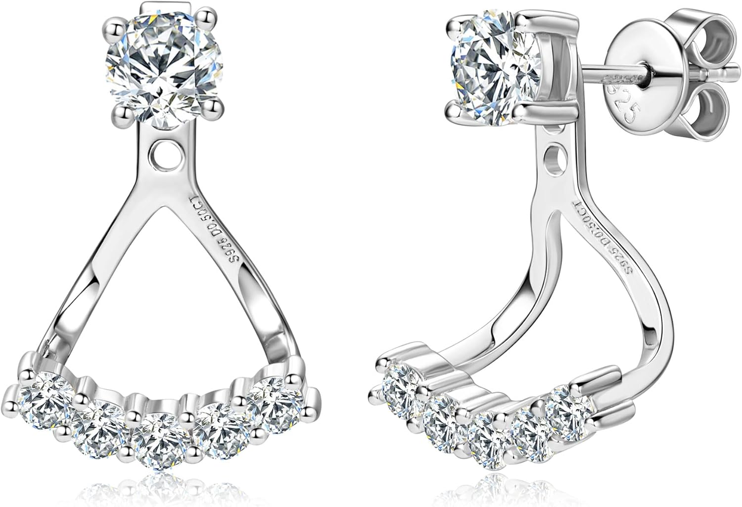 Moissanite Earrings for Women 925 Sterling Silver 0.96CT-2CT Moissanite Detachable Ear Jackets Two Wearable Stud Earrings Hypoallergenic Jewelry Gifts