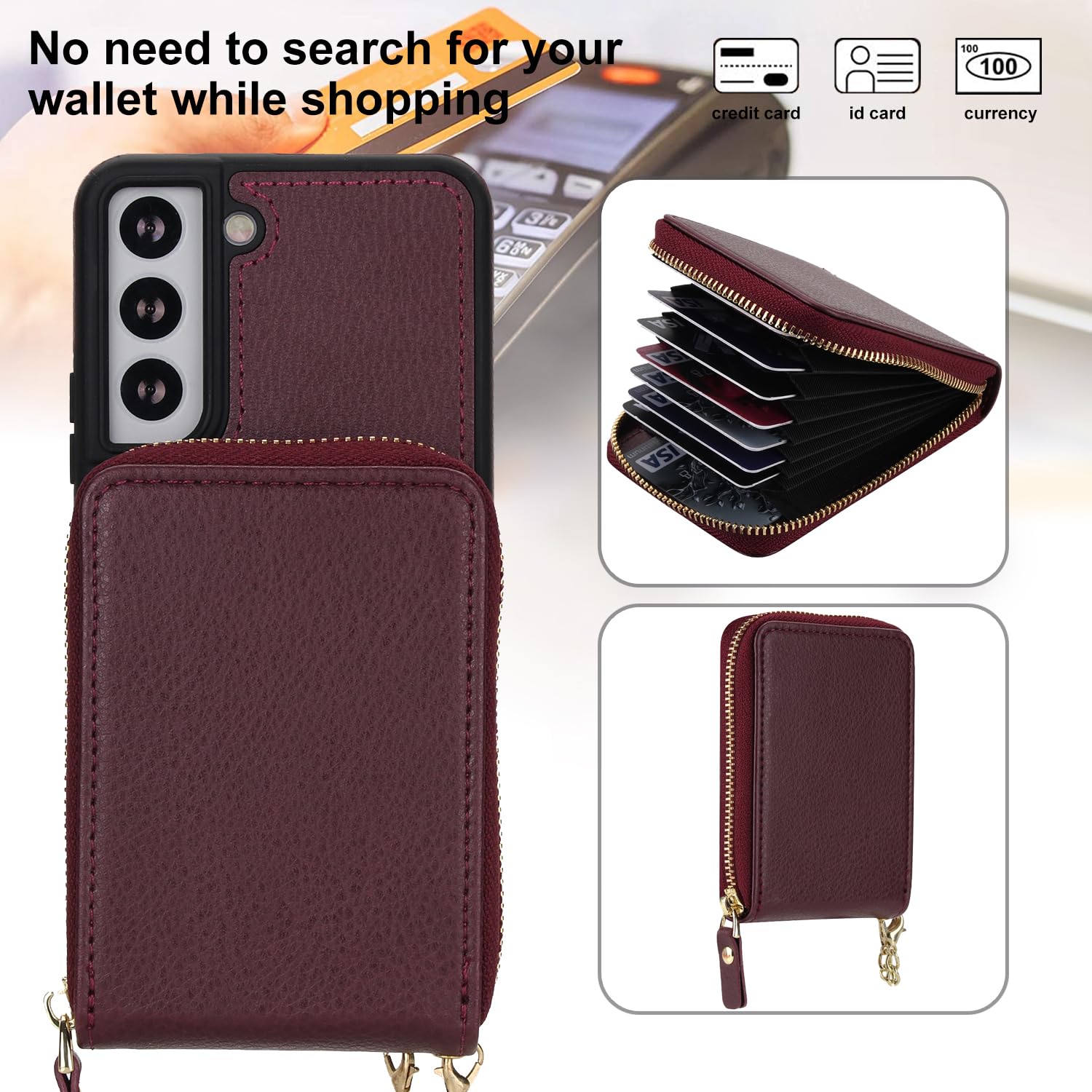 Asuwish Custodia per telefono per Samsung Galaxy S22 5G 2 in 1 Custodia magnetica a portafoglio con protezione per lo schermo Tracolla Tracolla Blocco RFID Porta carte di credito S 22 22S 4G G5 6.1