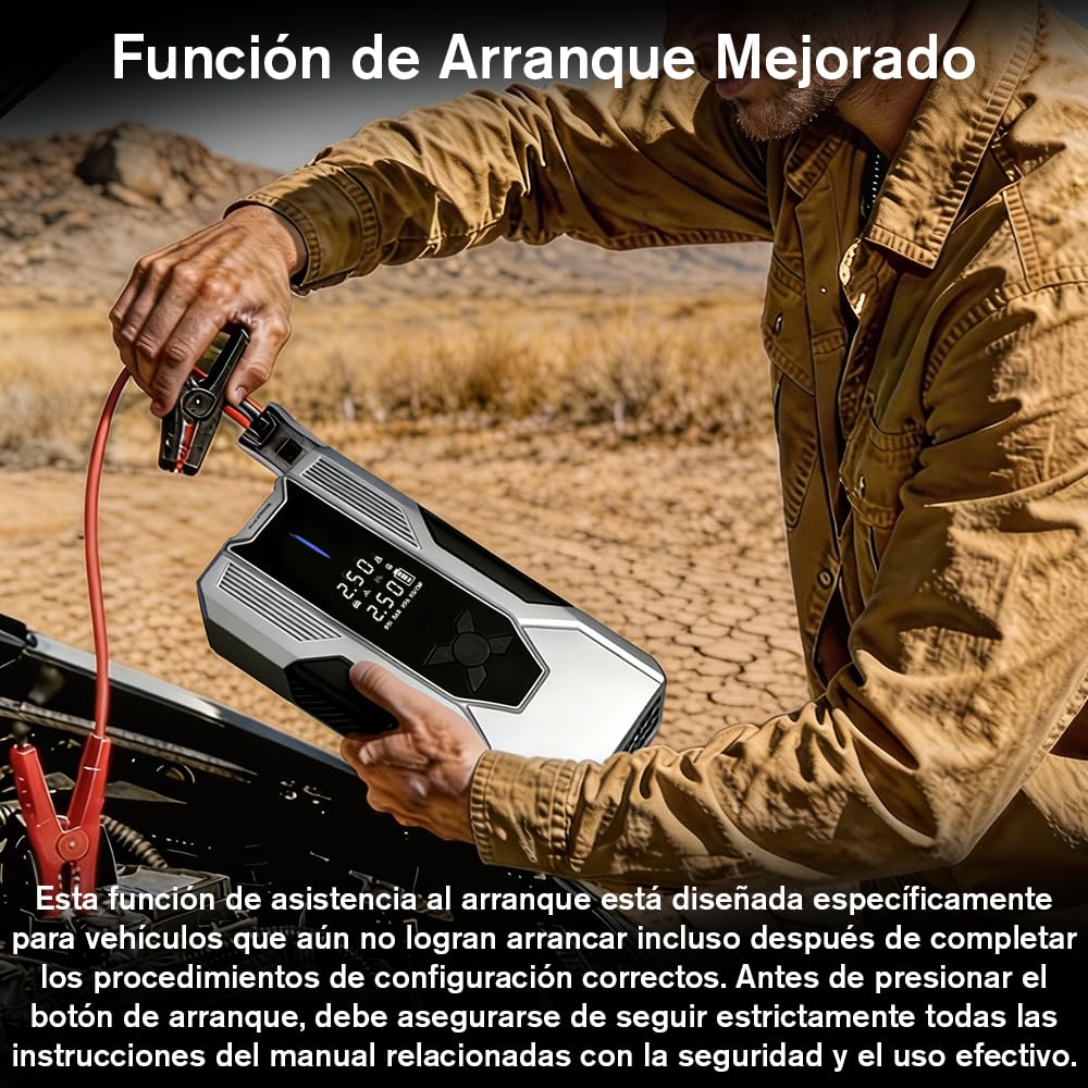 AWESAFE 12000Mha Inflador de Neumáticos 150PSI con Arrancador de Baterias de Coches (Todo Gasolina o 10L Diésel), Compresor de Aire Portátil para Coche con Pantalla LCD, Luz de Emergencia