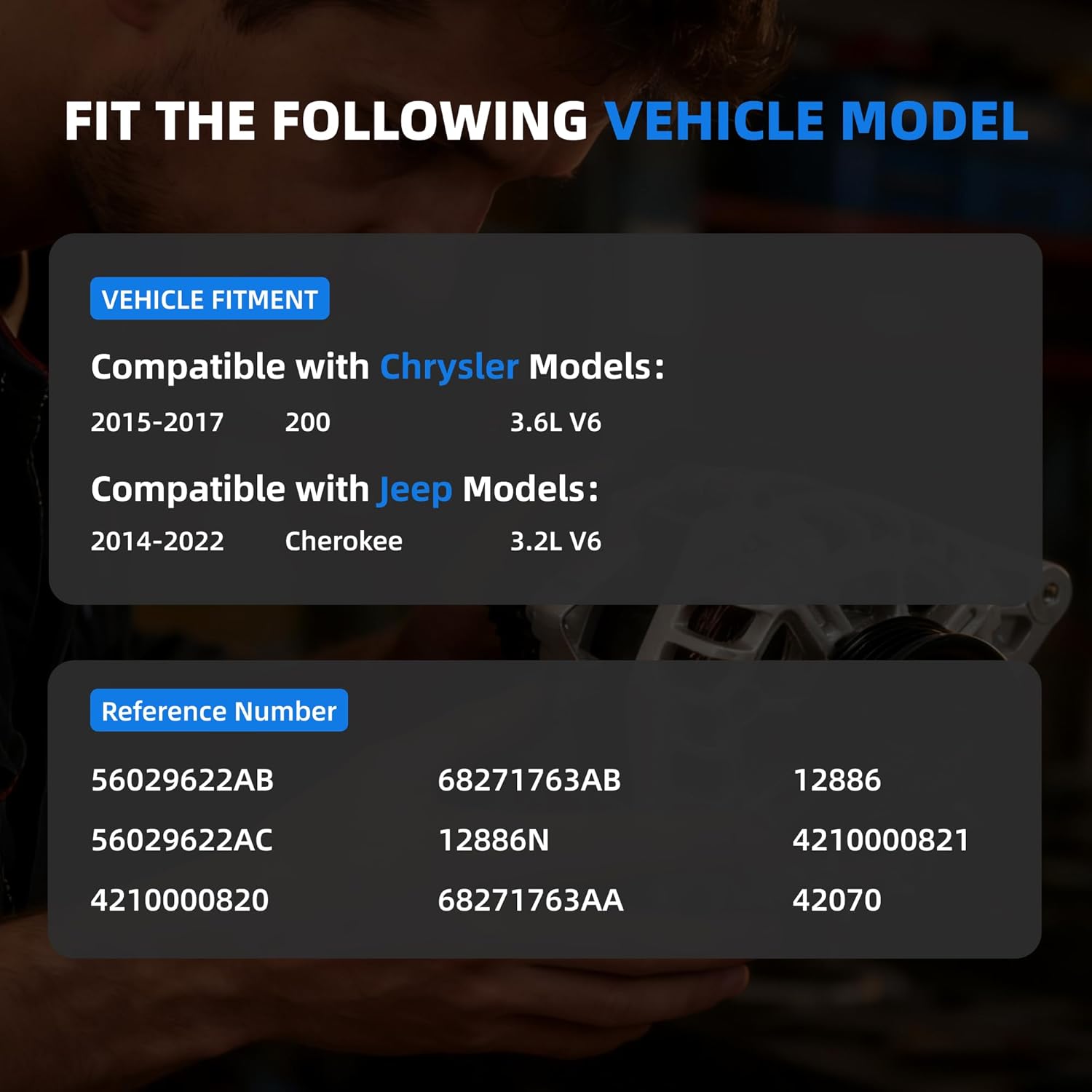 4210000820 Alternator Compatible with Jeep Cherokee 2014-2022, Chrysler 200 2015–2017, Automotive Replacement Alternators 12V 160A 6-Groove Pulley Replace#56029622AC, 68271763AA 56029622AB