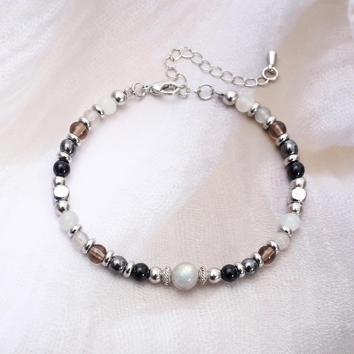 Protection Bracelet, empath protection, black obsidian Crystals and Healing Stones Bracelet for Women ，Luck ，Anxiety and Stress Clam Bracelet