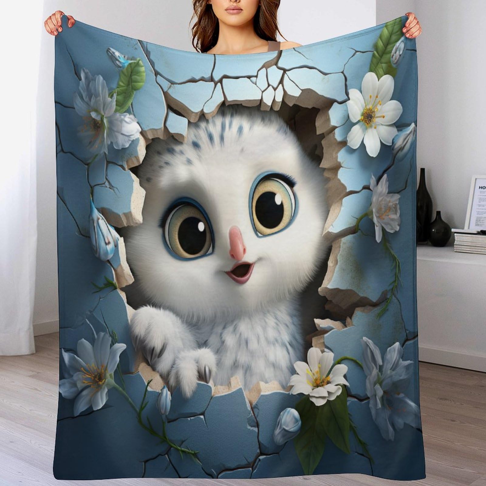 Manta de franela de búho de 130x150 cm alfombra de picnic suave para sof&aacute;