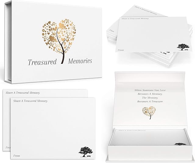 50 Funeral Memory Cards - Textured Bereavement Cards With Box Allowing Guests To Share A Treasured Memory - Alternative To A Book Of Condolence