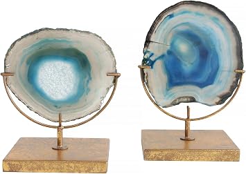 Creative Co-Op Decorative Agate Stone Slice on Metal Stand
