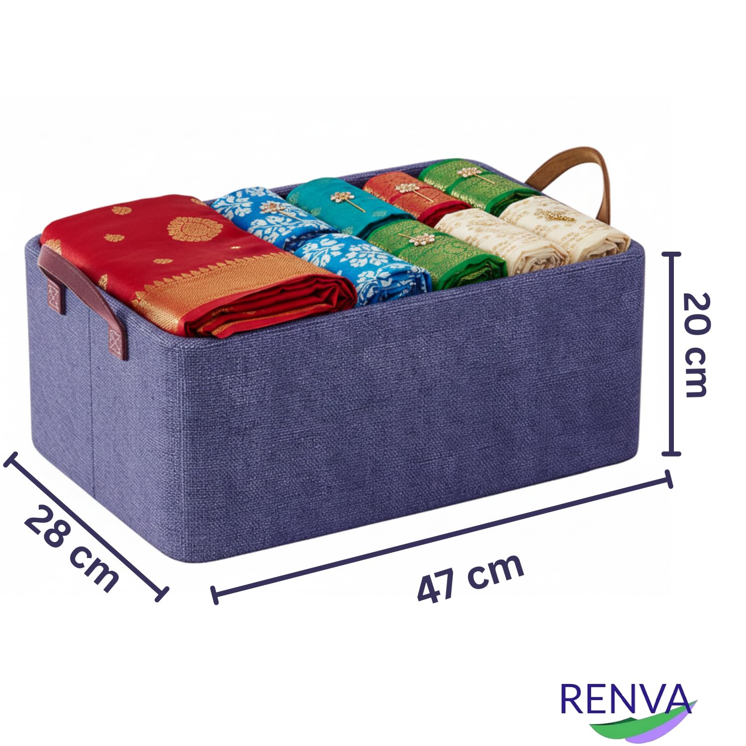 RENVA Faltbare Aufbewahrungswürfel aus Stoff mit Griffen, faltbare Aufbewahrungskörbe zum Organisieren von Spielzeug, Büchern, Regalen, Schrank, große Aufbewahrungsbox mit Griffen, 47 x 28 x 20 cm