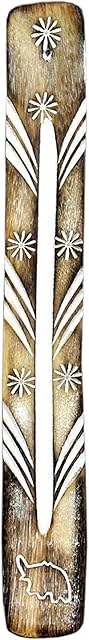 raajsee Handmade Wooden Incense Stick Holder Burner with White Hand Painted Pattern/Ash Catcher for Insense Sticks and Joss Sticks/Great Gift for Any Occasion size 10x1.5 inch