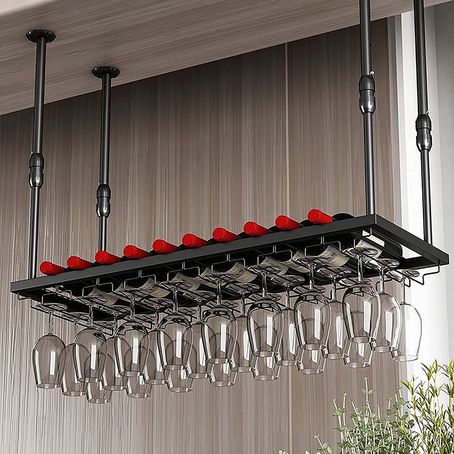 Casier à vin au plafond réglable avec porte-verre suspendu 100-120 cm