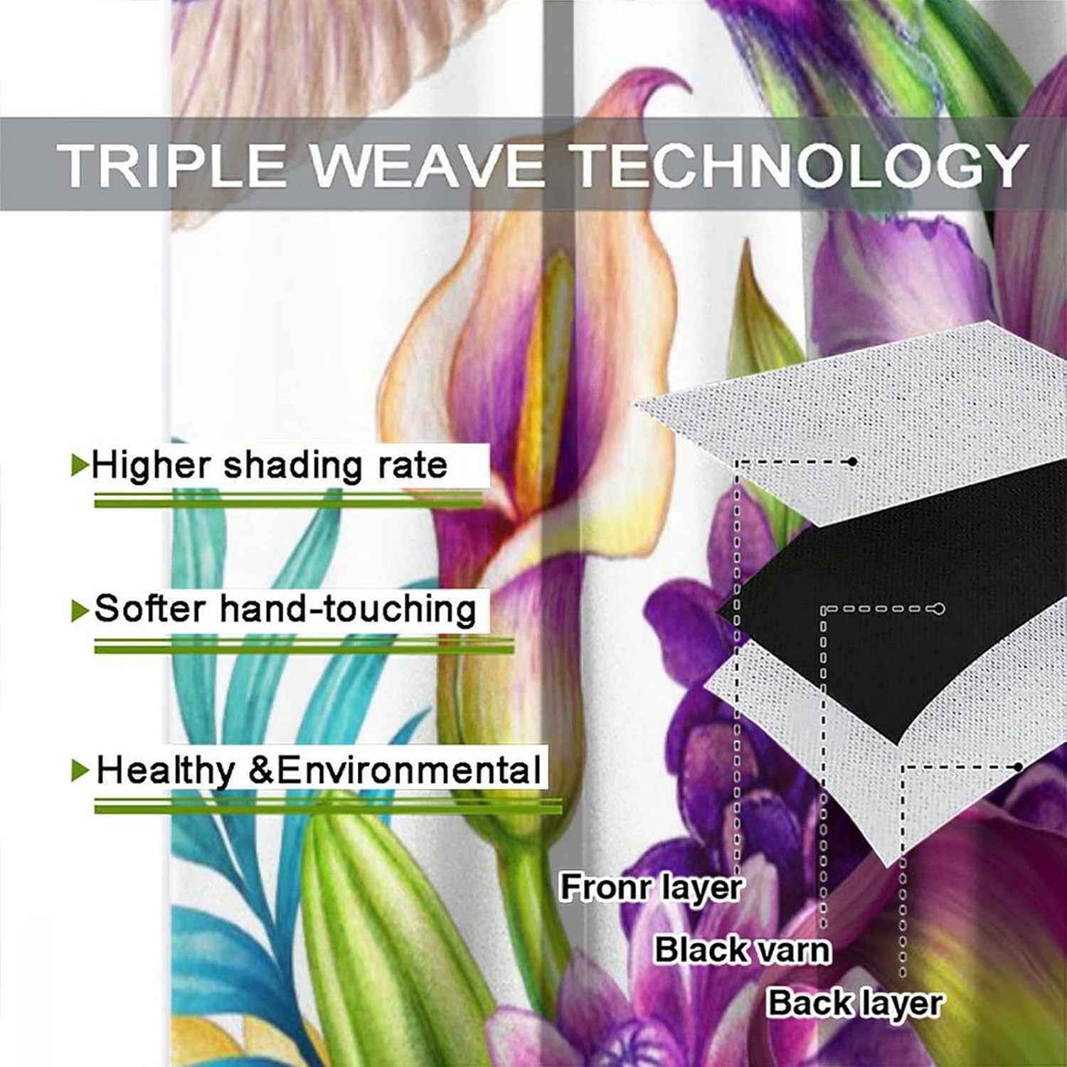 Bird Flower Hummingbird Decor Rod Pocket Blackout Curtains for Living Room,Room Darkening Vintage Watercolor Spring Garden Tropical Floral Window Treatment Drapes,2 Panels 45L x 21W