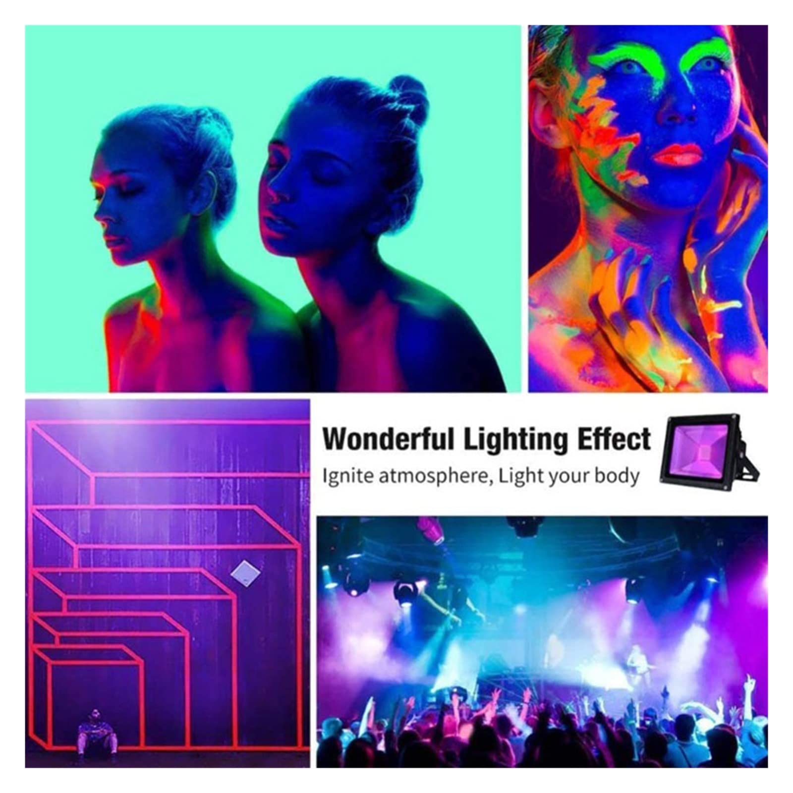 Światła sceniczne UV LED Flood Light IP66 Wodoodporne żarówki Blacklight świecące w ciemności Impreza na przyjęcie Urodziny Ślub StageLighting,Niezrównana luminescencja(50W)