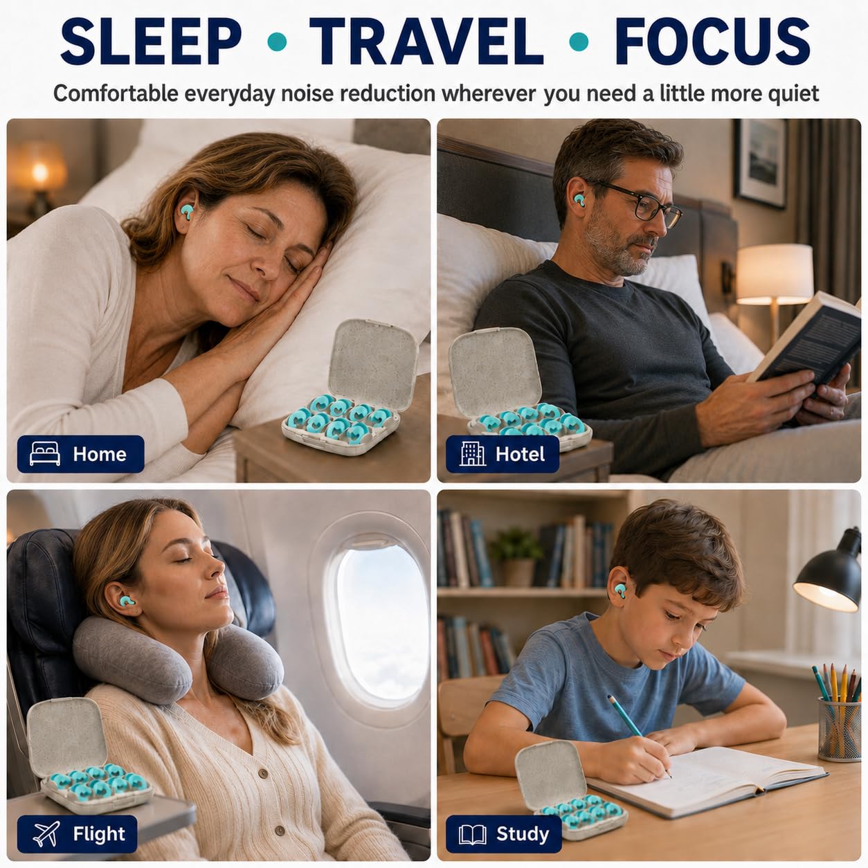 4 Pairs Sleep Ear Plugs for Side Sleepers, NRR 33dB, Soft Silicone — Amazon image 6