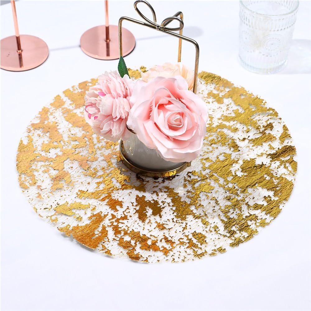 12/50 manteles individuales desechables de lámina metálica dorada prensada para el hogar, fiesta de cumpleaños, decoración de mesa de comedor (50 unidades)