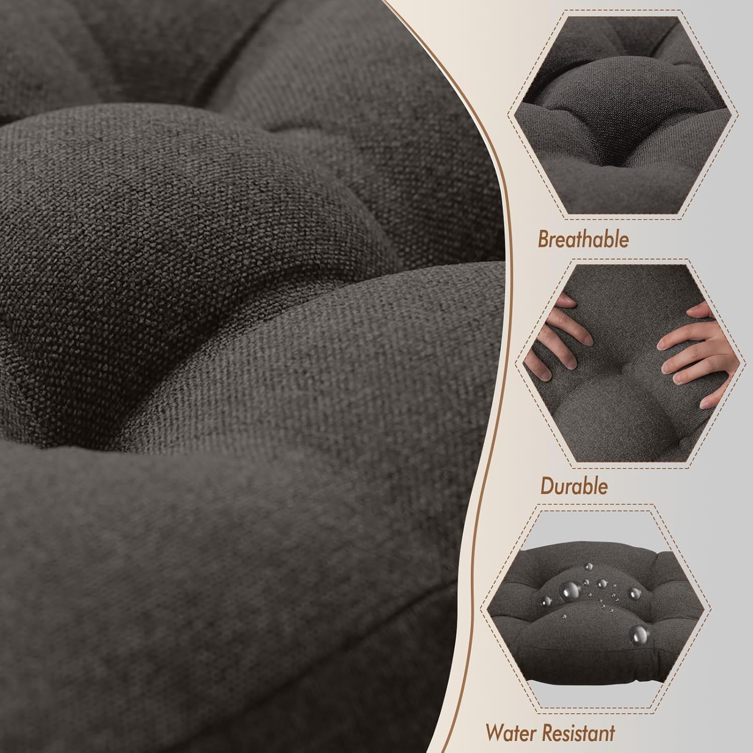 Rocking Chair Cushion, Set of 2, with Thicken Seat & Lumbar Support Back Cushion, Ergonomic Chair Cushion Non-Slip Bottom with Ties for Indoor/Outdoor Rocker, Office Chair, 22X17 Inch, Dark Grey