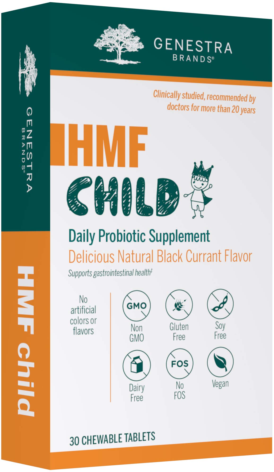 Genestra BrandsHMF Child | Probiotic Formula to Support Healthy Gut Flora | 30 Chewable Tablets | Blackcurrant Flavor