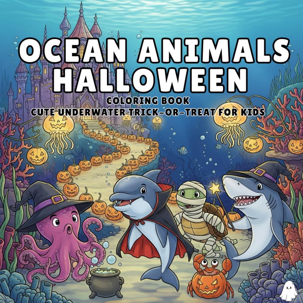 Ocean Animals Halloween Coloring Book: Cute Underwater Trick-Or-Treat for Kids: 30 Cute and Spooky Sea Creatures in Costumes – Fun Halloween Coloring Pages for Kids Ages 4–14
