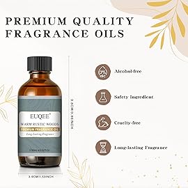 EUQEE Warm Rustic Woods Fragrance Oil Premium Fragrance Essential Oil 60ml with Glass Dropper for Diffuser, DIY Soap, Candle Making(2.02 Fl oz)