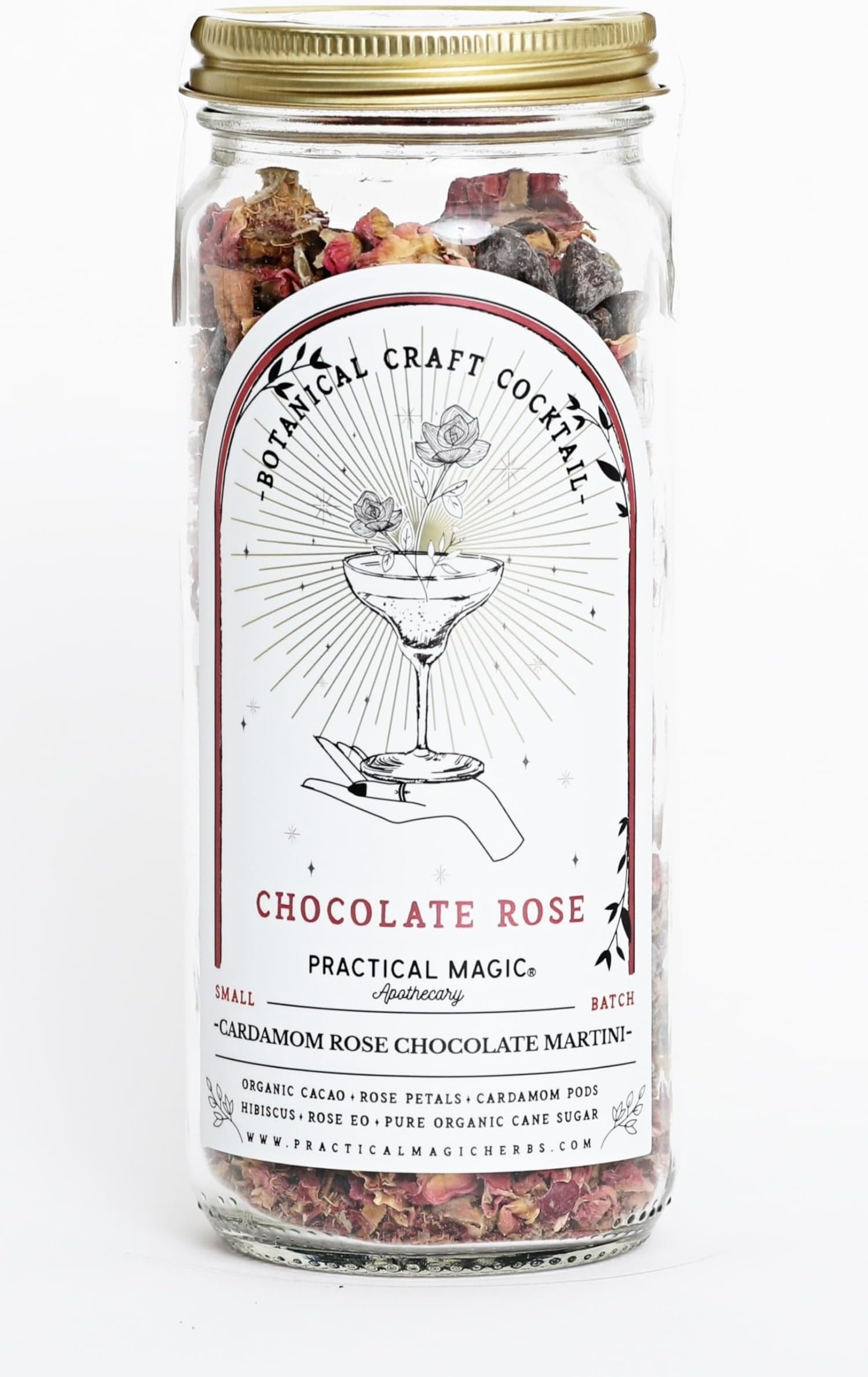 Practical MagicChocolate Rose Martini Craft Cocktail Infusion Kit, Dry Craft Mix in a Jar, Natural Dehydrated Fruit, Herbs, Spices, 16oz Glass Jar Mixer for Cocktails & Mocktails. Makes 10 Cocktails.