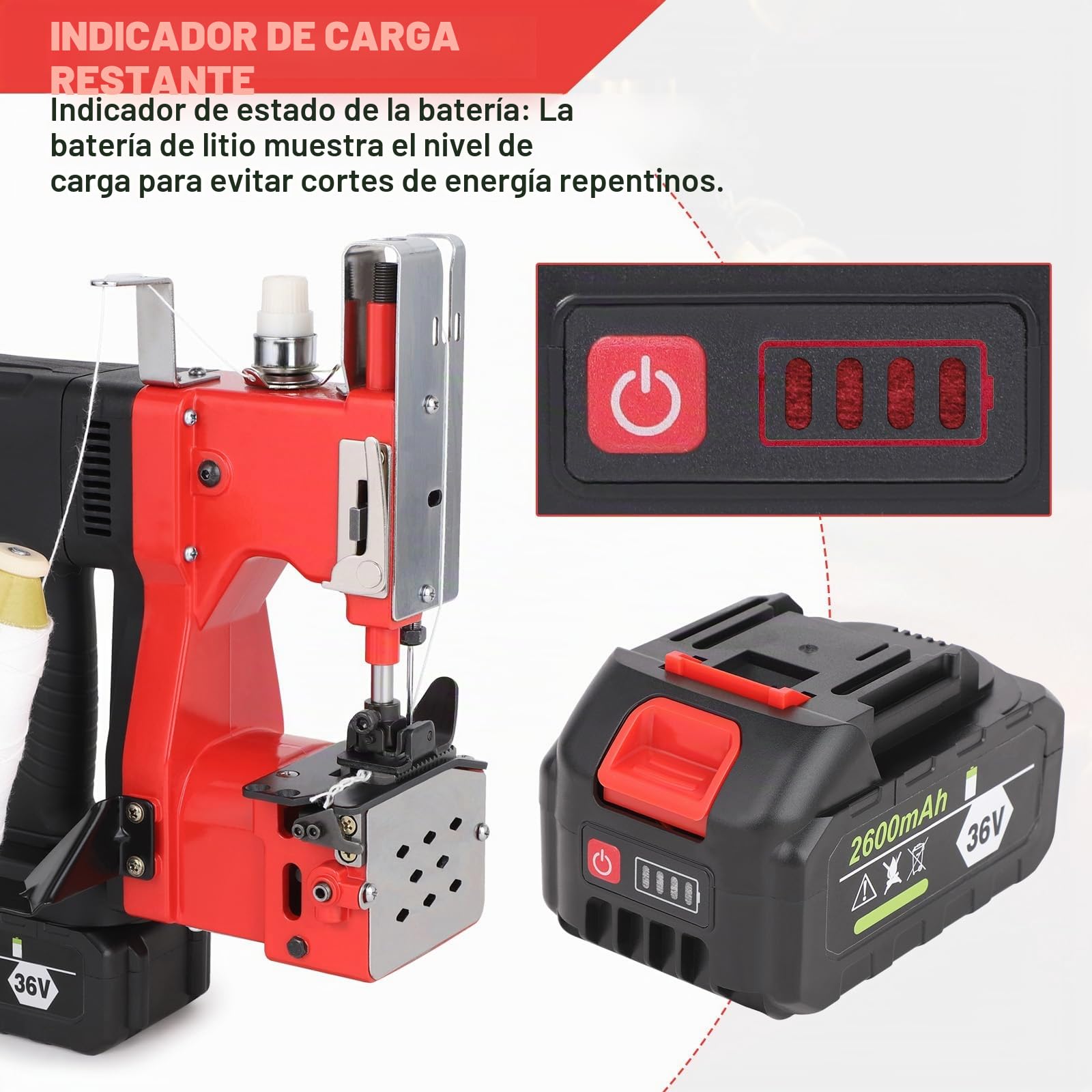 Máquina de coser eléctrica portátil con batería, 210 W, máquina de coser bolsa eléctrica, bolsa de embalaje eléctrica para bolsa de tejido/bolsa de papel/bolsa de arena/bolsa de yute/cuero