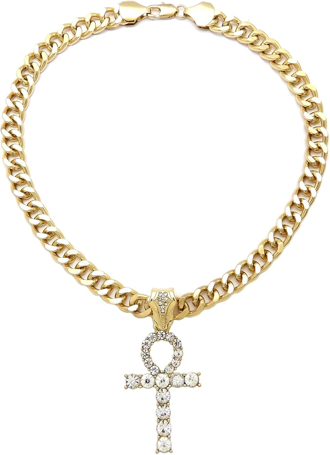 Egyptian Ankh Cross Pendant 9mm/16,18",20",24" Cuban Chain Necklace RC3802