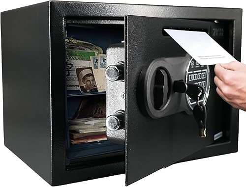 ZKH Caja fuerte de 0.57 pies cúbicos con ranura para caída, cerradura de combinación digital y llaves de repuesto, caja fuerte para el hogar, dinero