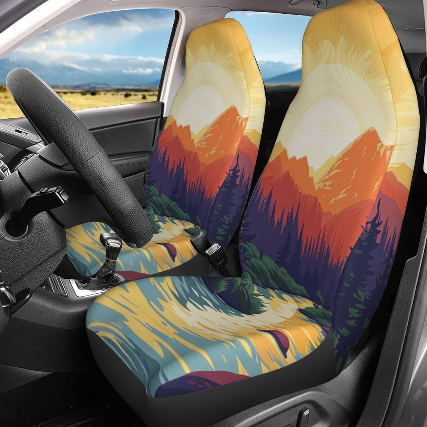 Dujiea Sunset in The Mountains Car Front Seat Covers 2 Pcs Universal Auto Seat Covers Front Seats Only, Vehicle Bucket Seat Protectors Fit for Most Car SUV Sedan and Truck
