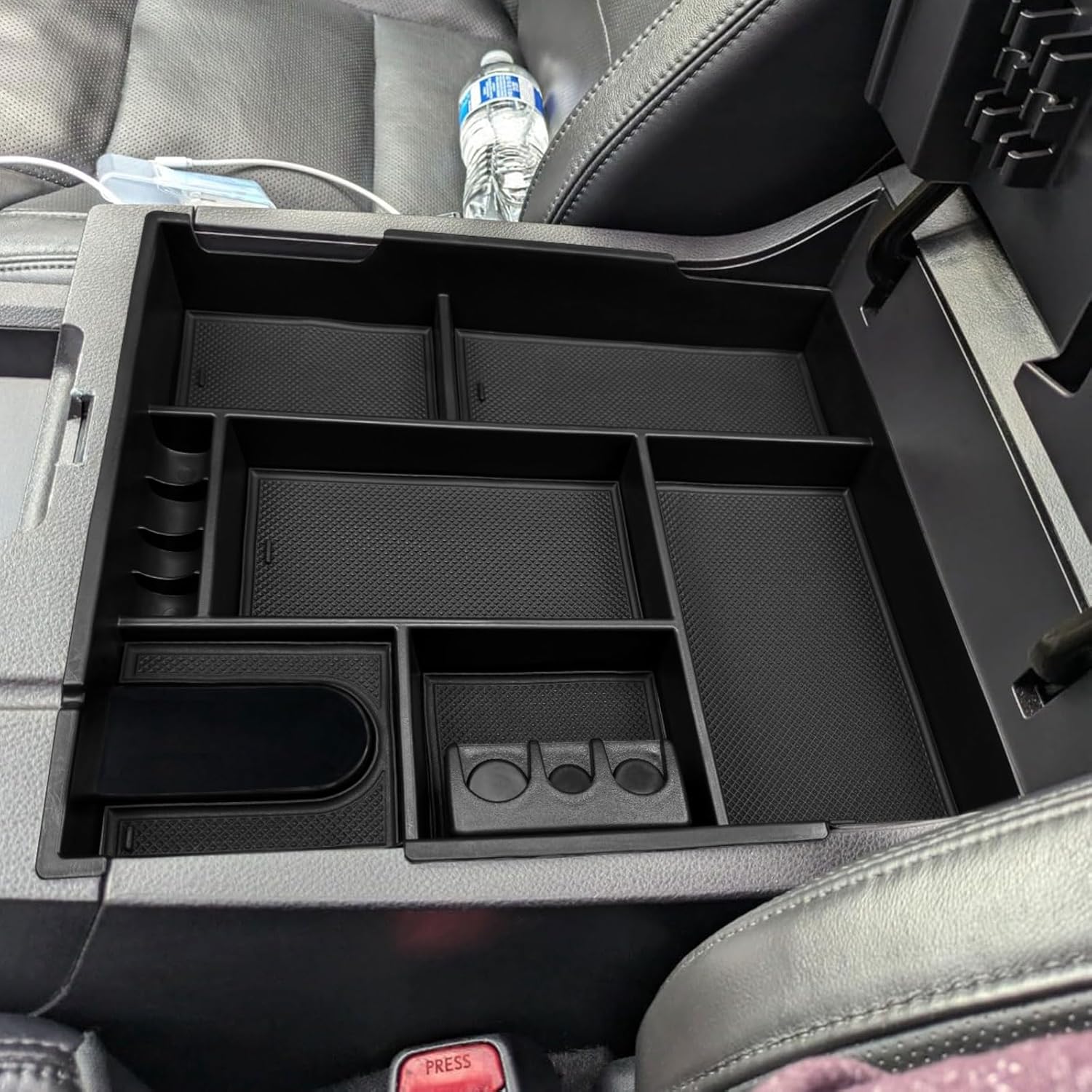 Zxiaochun Center Console Organizer Compatible with 2022-2025 2026 Toyota Tundra Accessories & 2023-2026 toyota Sequoia, Plastic Armrest Storage Box Tray, ABS Material with Non-Slip Mats - Black Trim