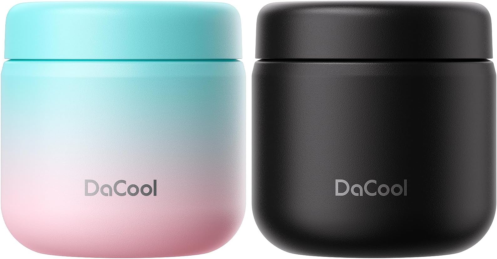DaCool 2 Pack Kids Thermos for Hot Food Vacuum Stainless Steel Insulated Food Jar 13.5 OZ Kids Lunch Food Thermos Insulated Lunch Container for School Office Picnic Travel Outdoors,Cotton Candy,Black