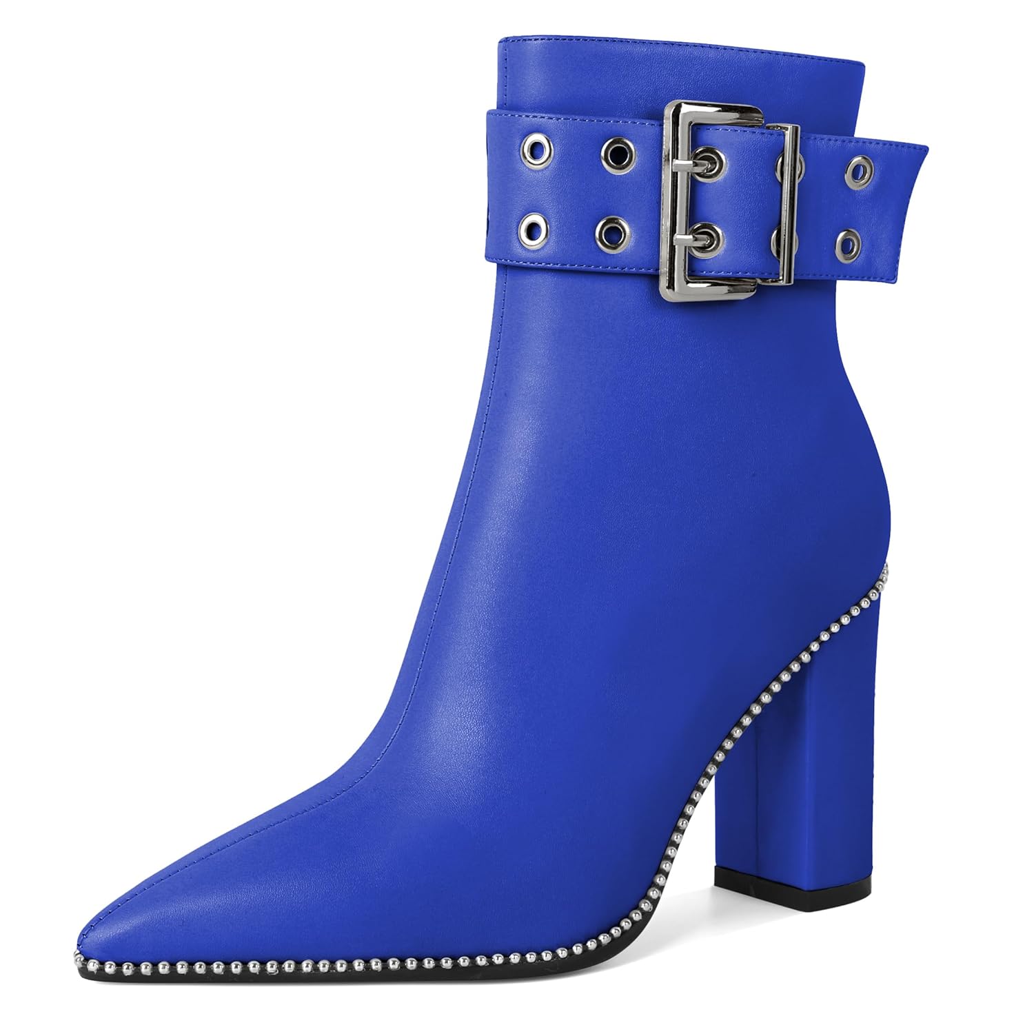 YODEKS Womens Ankle Boots 3 7 Inch Heel Chunky Boots Beaded Eyelets Buckle Strap Side Zipper Boots