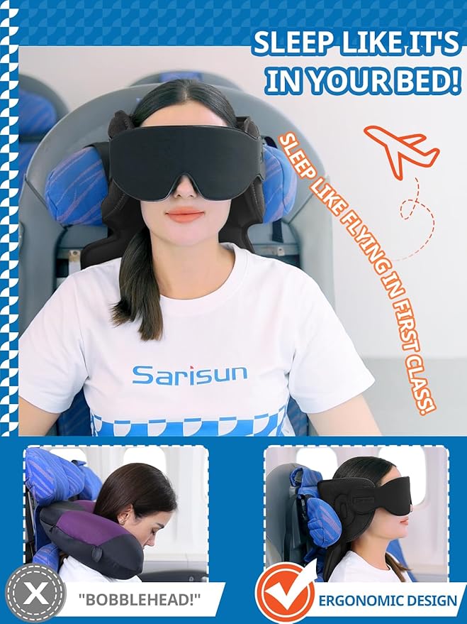 Almohada Viaje con Antifaz Soporte 360° Ajustable miniatura 3