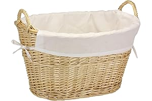Household Essentials Willow Wicker Laundry Basket with Handles and Liner | Natural Brown
